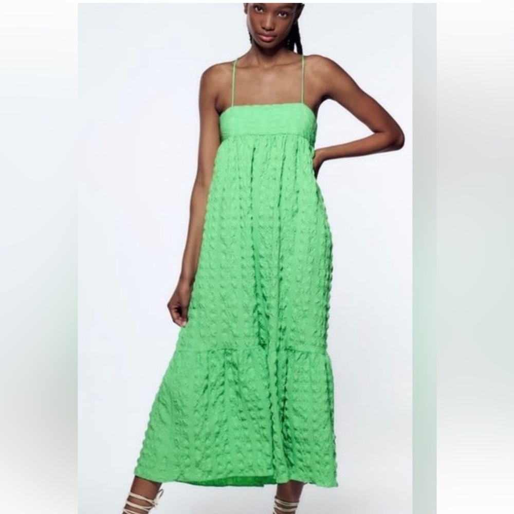 Zara Green Textured Maxi dress